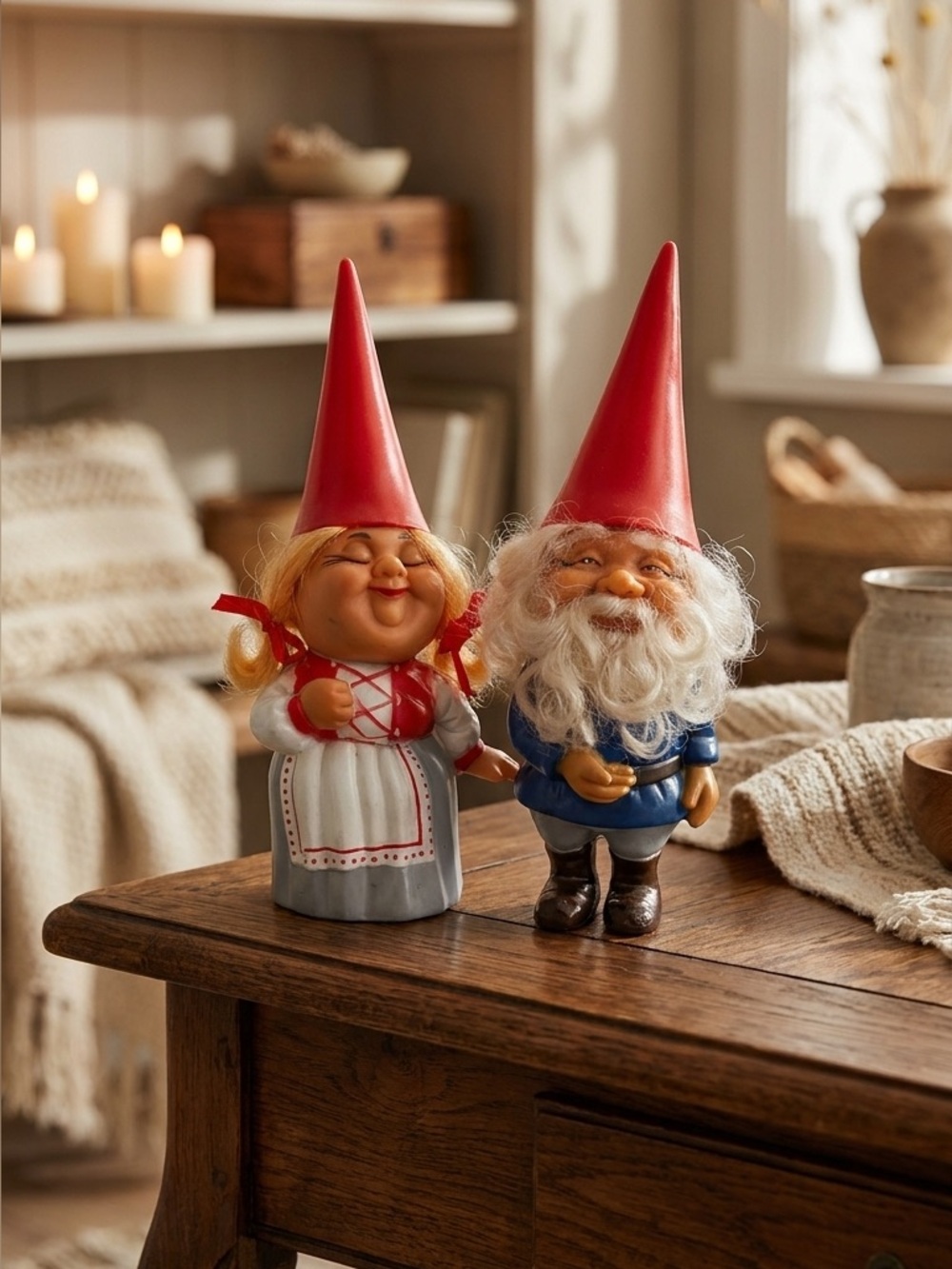 Rare Big Vintage David The Gnome Figurines David Abd Lisa Rubber Dolls 1983